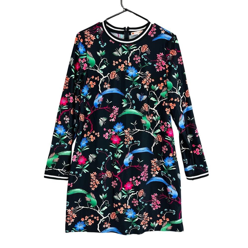 Jude Connally‎ Womans Sz Large Dress Black Floral Long Sleeves Stretch